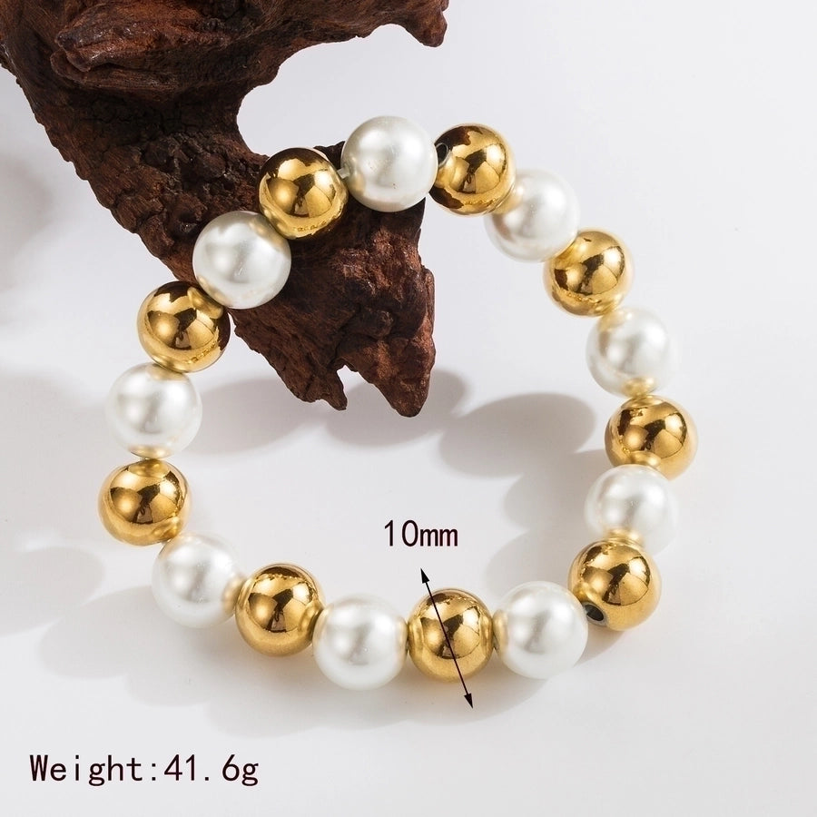 Basic Commute Solid Color 304 Stainless Steel Artificial Pearl 18K Gold Plated Artificial Pearls Bracelets In Bulk