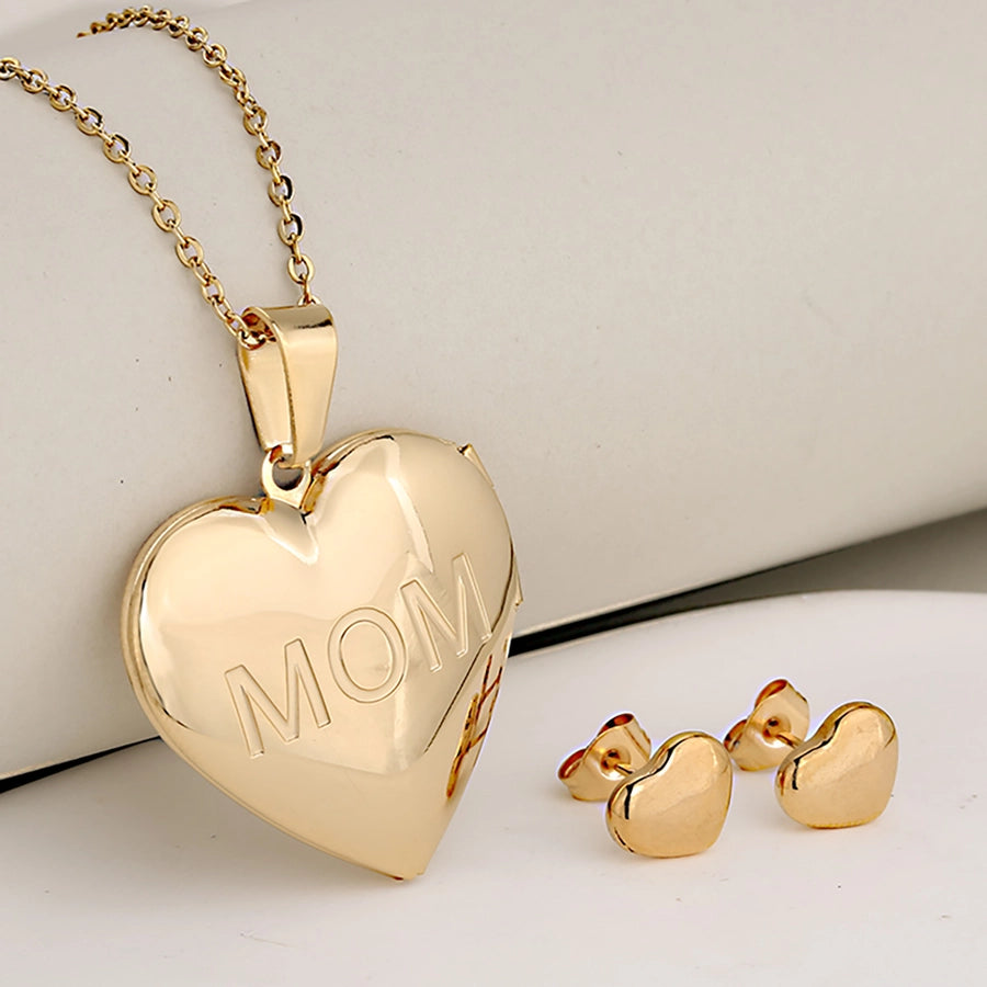 Jewelry Cute Sweet Round Letter Heart Shape 304 Stainless Steel Jewelry Set