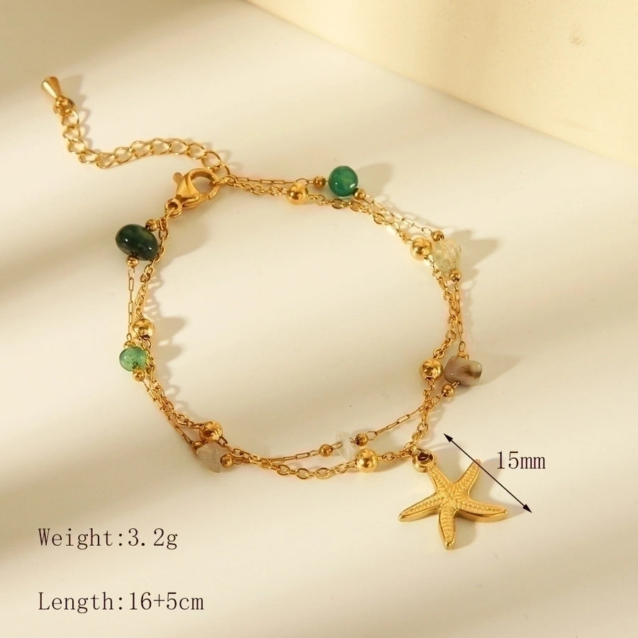 Beach Simple Style Commute Starfish Shell Fish Tail 304 Stainless Steel 18K Gold Plated Acrylic Natural Stone Bracelets In Bulk