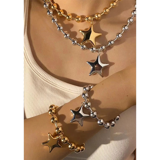 Jewelry Nordic Style Vacation Modern Style Pentagram Round Heart Shape 304 Stainless Steel 16K Gold Plated White Gold Plated Gold Plated Plating Bracelets Necklace