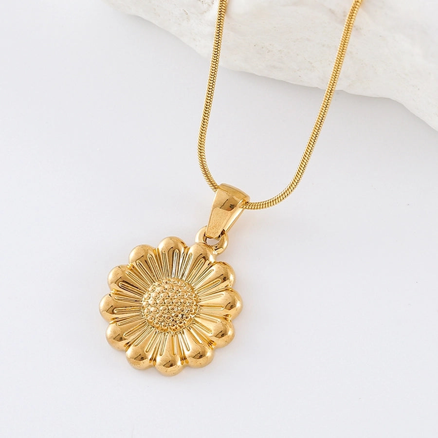 Jewelry Casual Elegant Classic Style Chrysanthemum 304 Stainless Steel Pendant Necklace