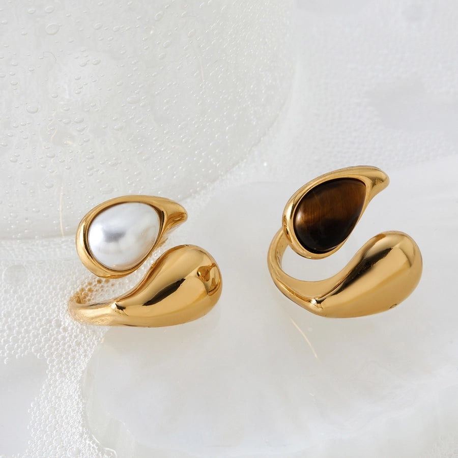 Jewelry Modern Style Artistic Geometric 316 Stainless Steel  Pearl Tiger Eye 16K Gold Plated White Gold Plated Gold Plated Open Rings