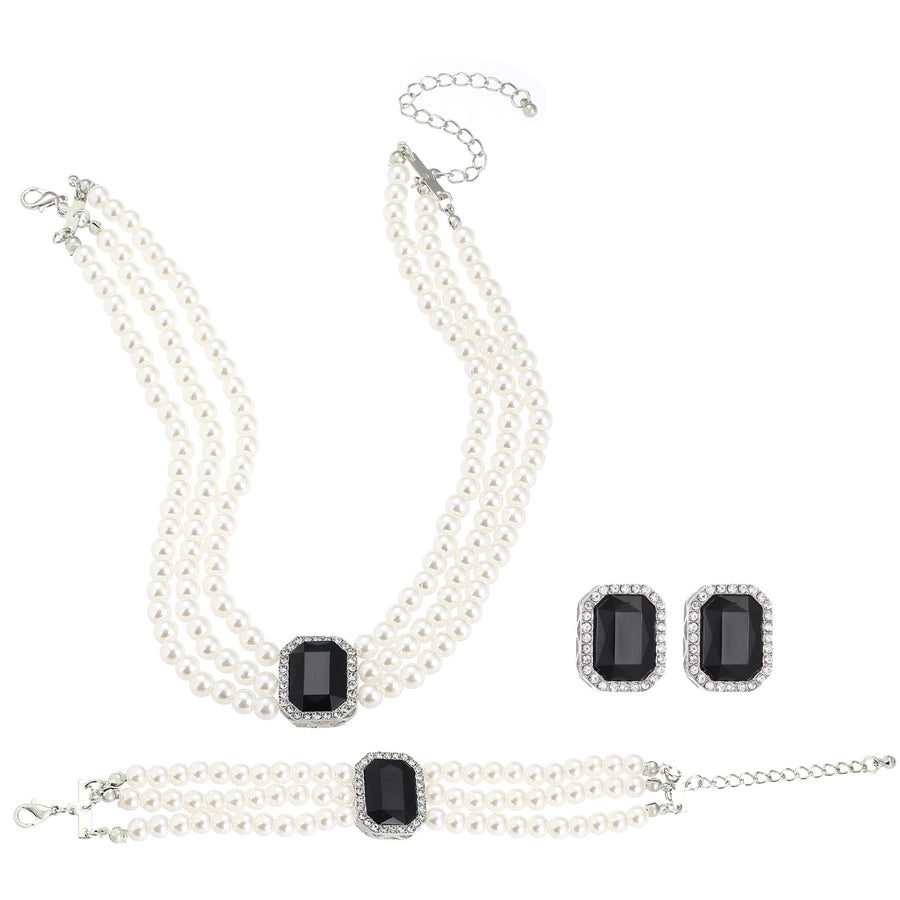 Elegant Geometric Imitation Pearl Alloy Beaded Inlay Crystal Women's Jewelry Set