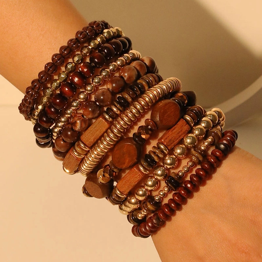 Casual Retro Round Rectangle CCB Wood Glass Beaded Chain Beaded Bracelets