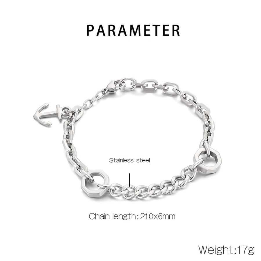 Simple Style Anchor 304 Stainless Steel cable chain Bracelets In Bulk