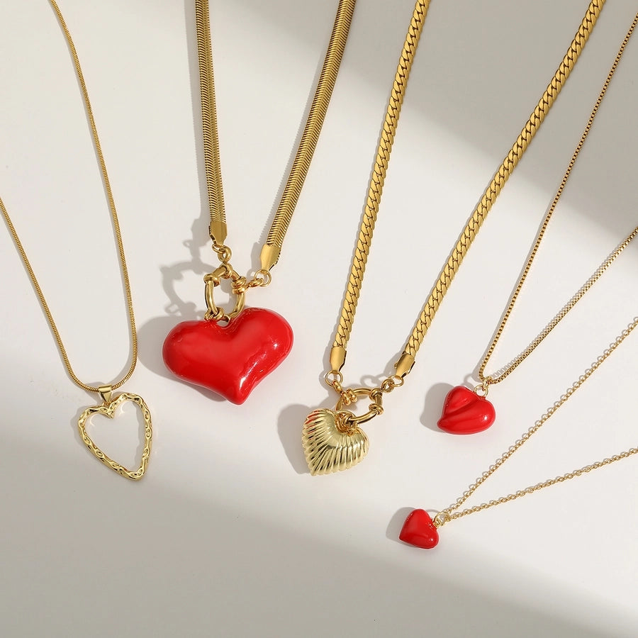 1 Piece 25.3MM Hole 1~1.9mm Copper 18K Gold Plated Heart Shape Polished Pendant Chain Jewelry Accessories