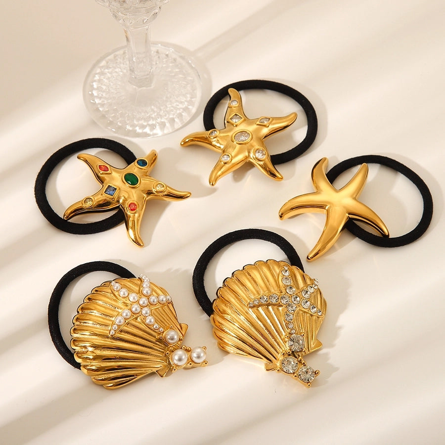 IG Style Marine Style Classic Style Women's Starfish Shell 304 Stainless Steel Titanium Steel Rhinestones Hair Tie