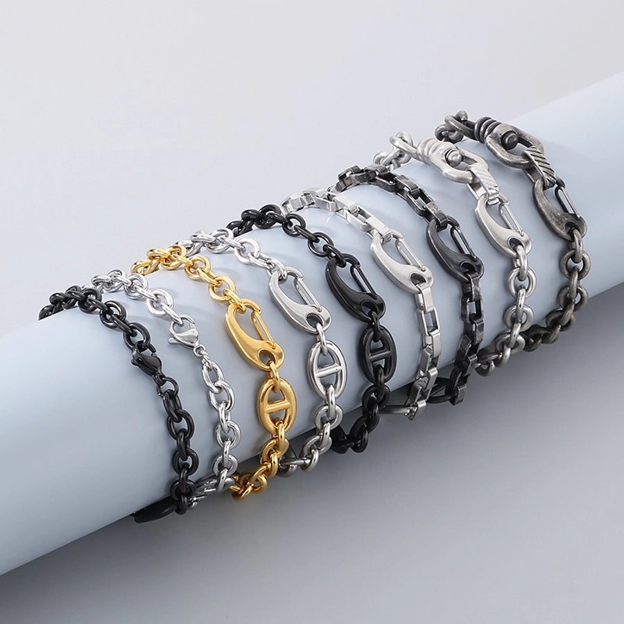 Simple Style Geometric 304 Stainless Steel 18K Gold Plated cable chain Bracelets In Bulk