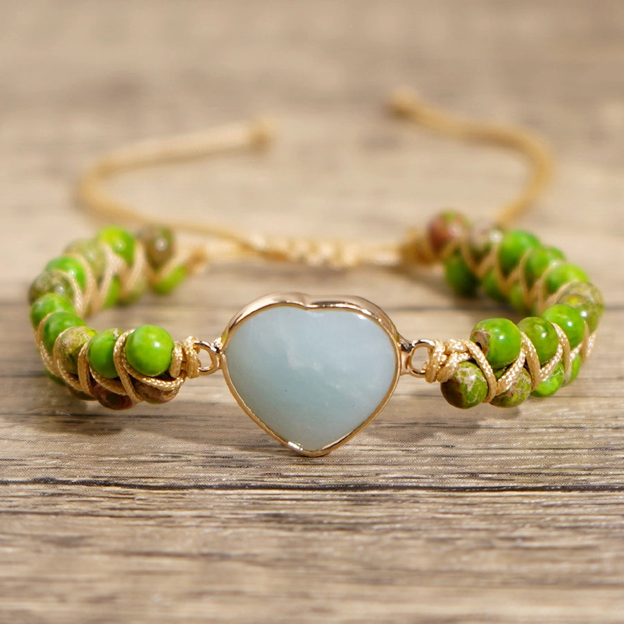 Retro Heart Shape natural stone rope  Drawstring Bracelets