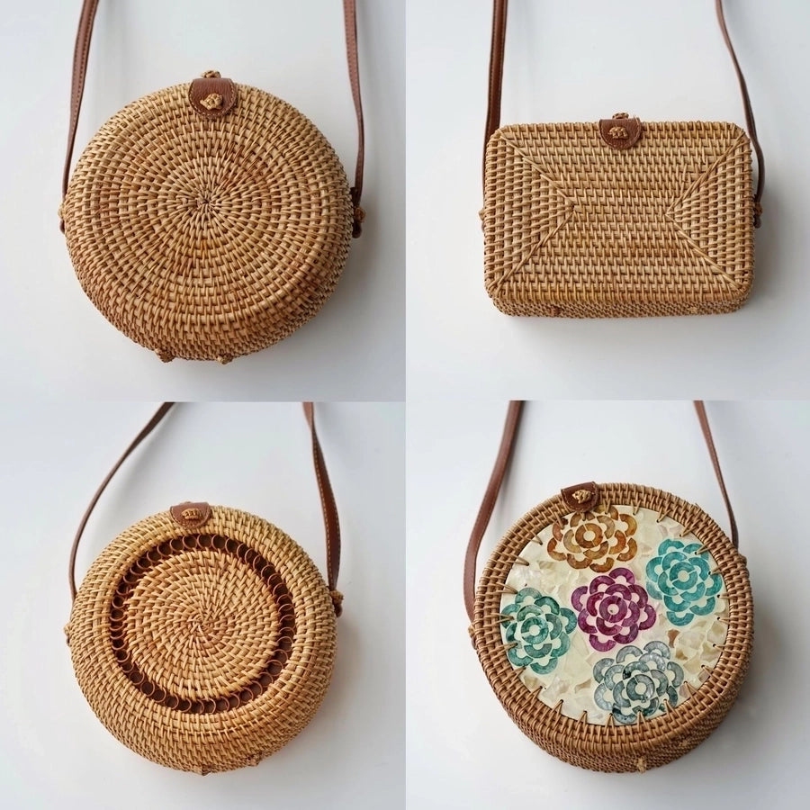 Women'S Straw Solid Color Ethnic Style Round Square Hook Loop Straw Bag