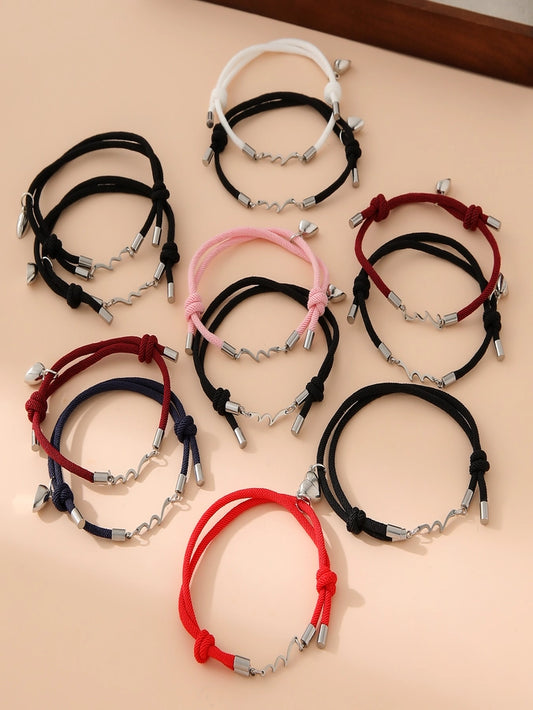 Simple Style Classic Style Heart Shape 304 Stainless Steel Alloy Polyester Woven Chain String Bracelets