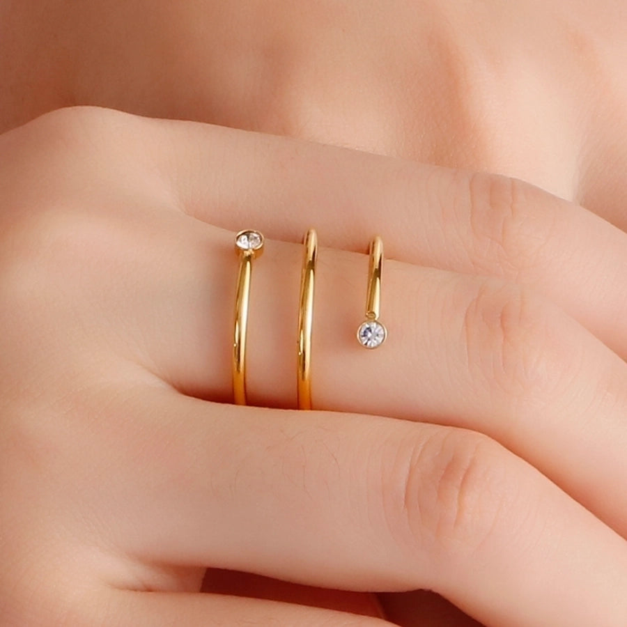 Stainless Steel 18K Gold Plated Simple Style Geometric Zircon Open Rings