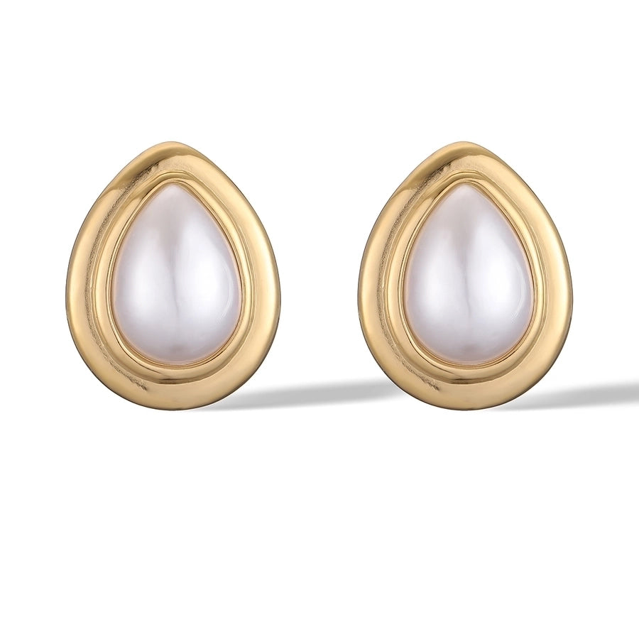 1 Pair Retro Simple Style Water Droplets Plating Inlay 304 Stainless Steel Pearl 18K Gold Plated Ear Studs