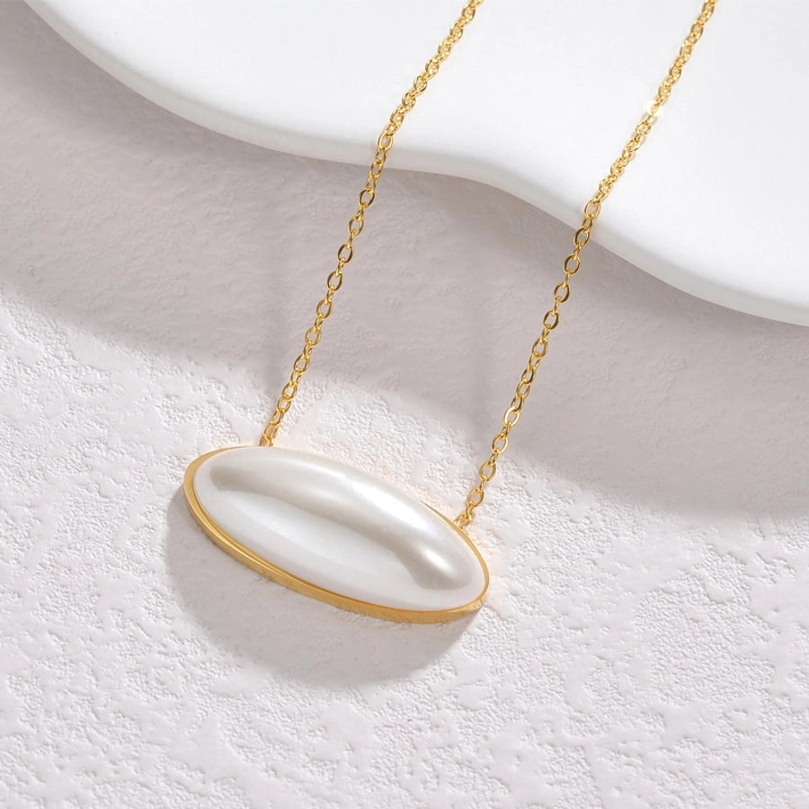 Jewelry Simple Style Oval 304 Stainless Steel Pearl 18K Gold Plated Plating Inlay Pendant Necklace