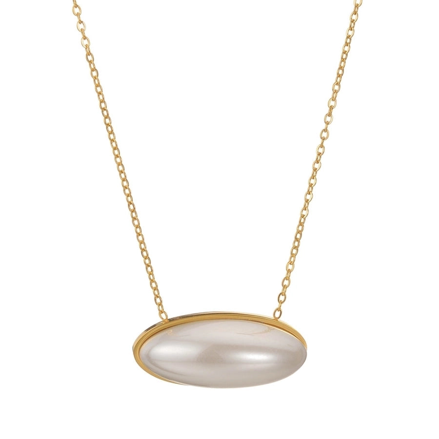 Jewelry Simple Style Oval 304 Stainless Steel Pearl 18K Gold Plated Plating Inlay Pendant Necklace