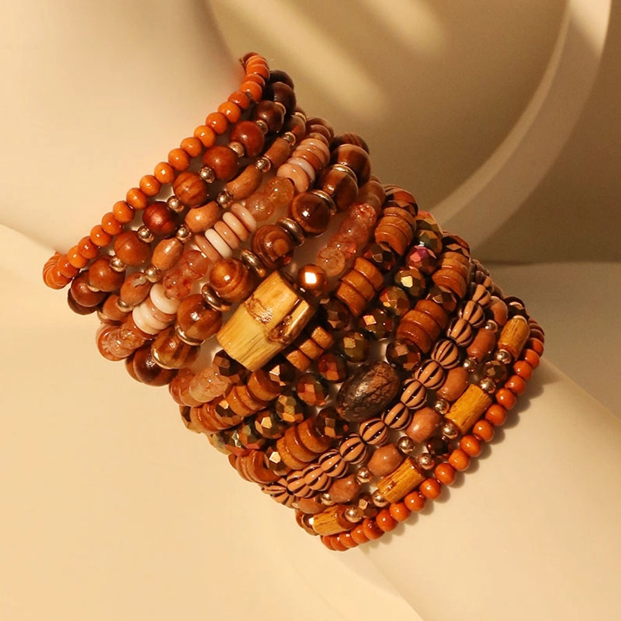 Retro Classic Style Round Oval CCB Wood Glass Beaded Chain Beaded Bracelets