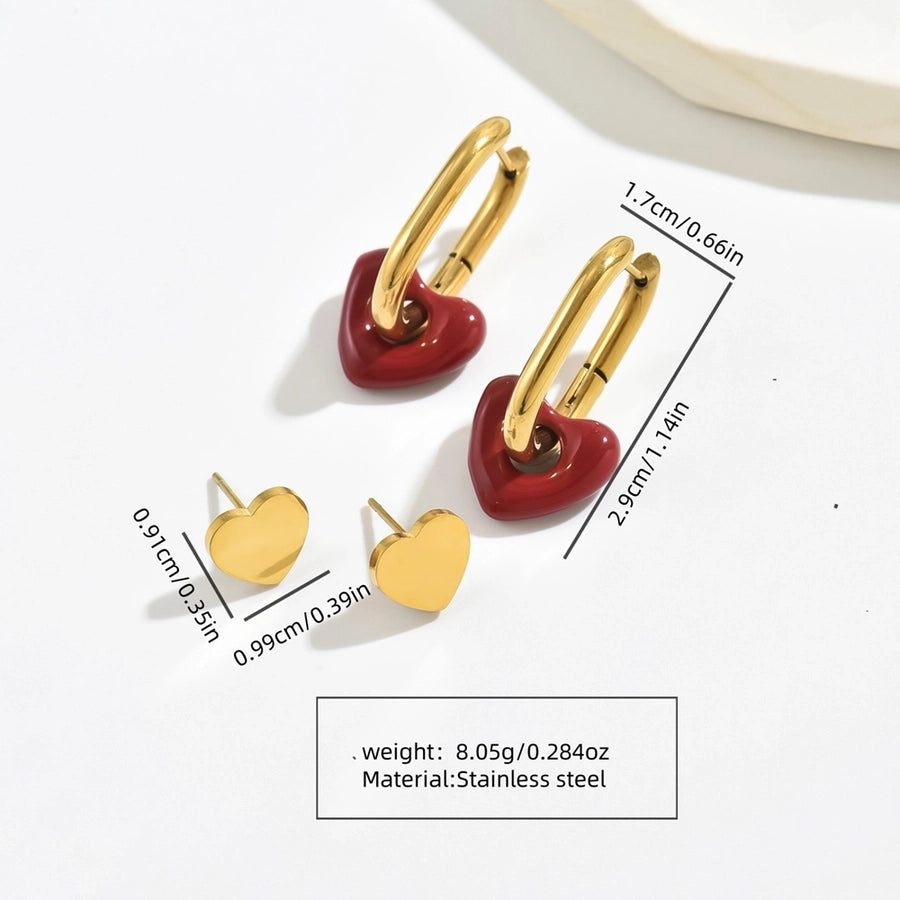 1 Set 1 Pair Simple Style Heart Shape Heart 304 Stainless Steel 18K Gold Plated Earrings Ear Studs