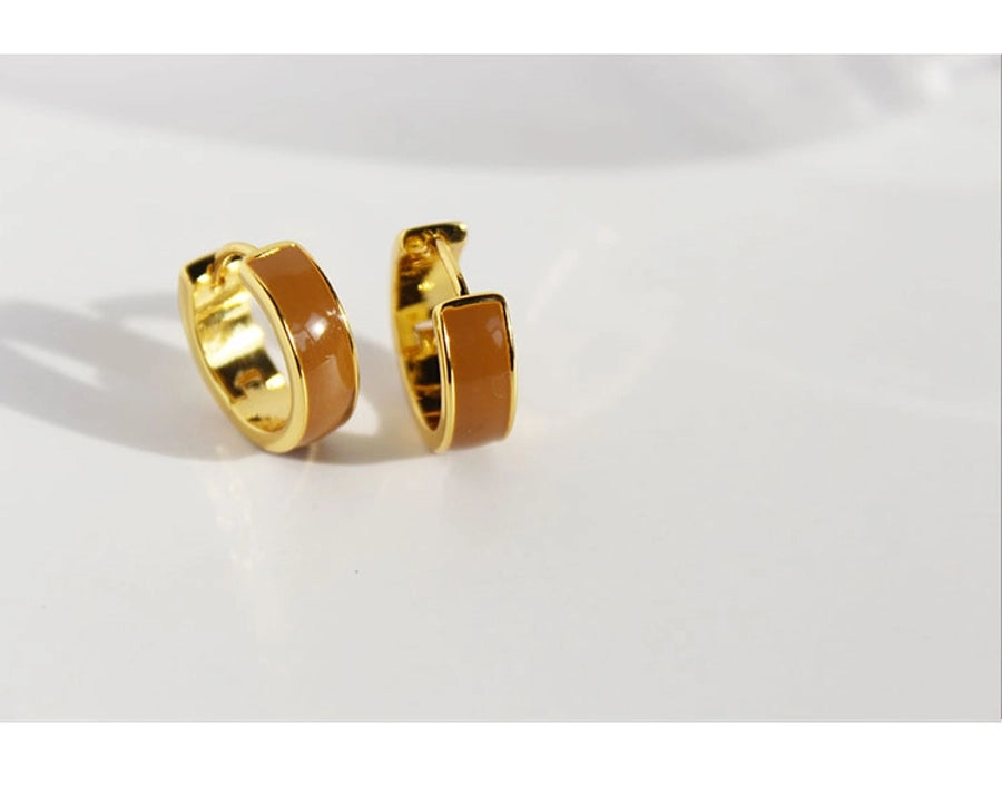 Brass 24K Gold Plated Epoxy Plating Geometric Round Hoop Earrings