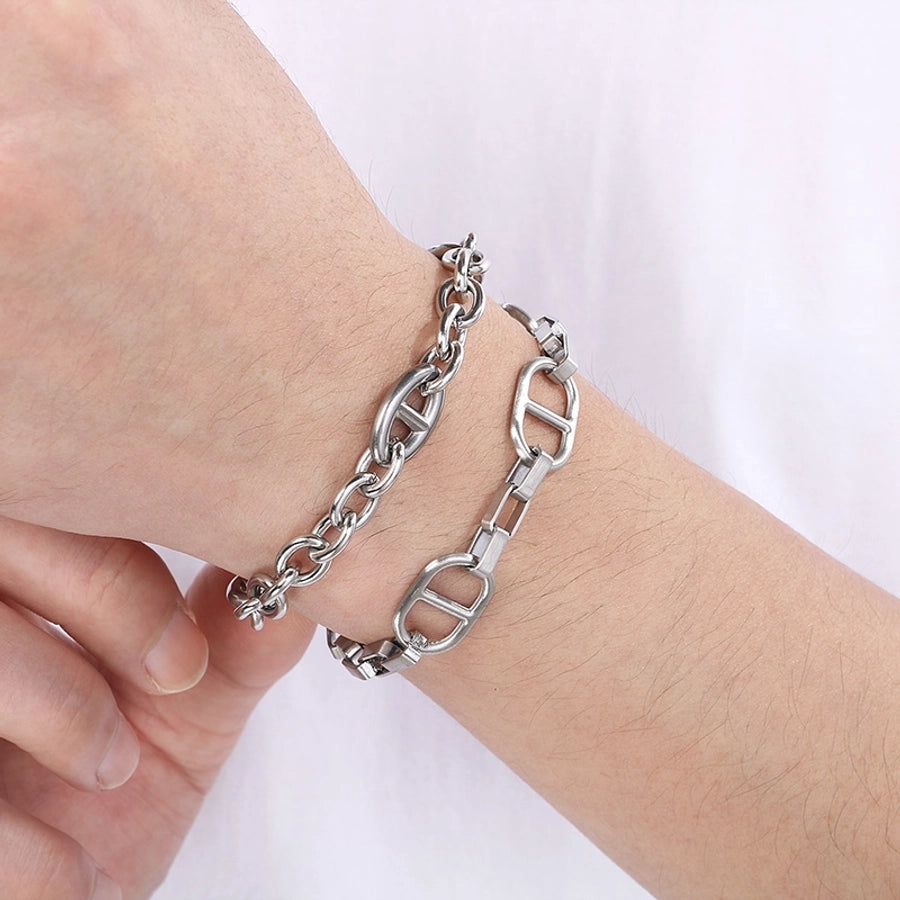 Simple Style Geometric 304 Stainless Steel 18K Gold Plated cable chain Bracelets In Bulk