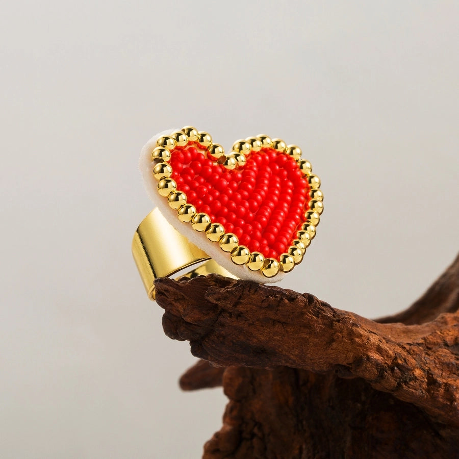 ig style simple style heart shape glass copper plating 18k gold plated women's rings