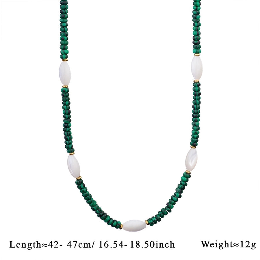 Retro Geometric Natural Stone 316L Stainless Steel  natural stone Beaded Chain Beaded Necklaces