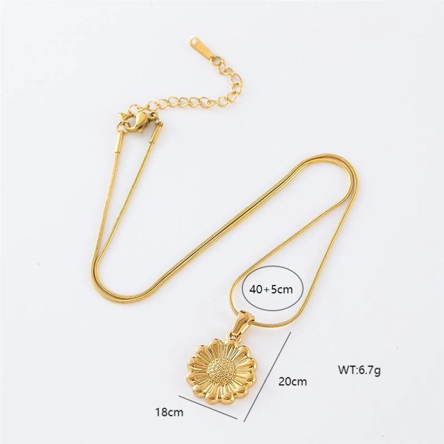 Jewelry Casual Elegant Classic Style Chrysanthemum 304 Stainless Steel Pendant Necklace