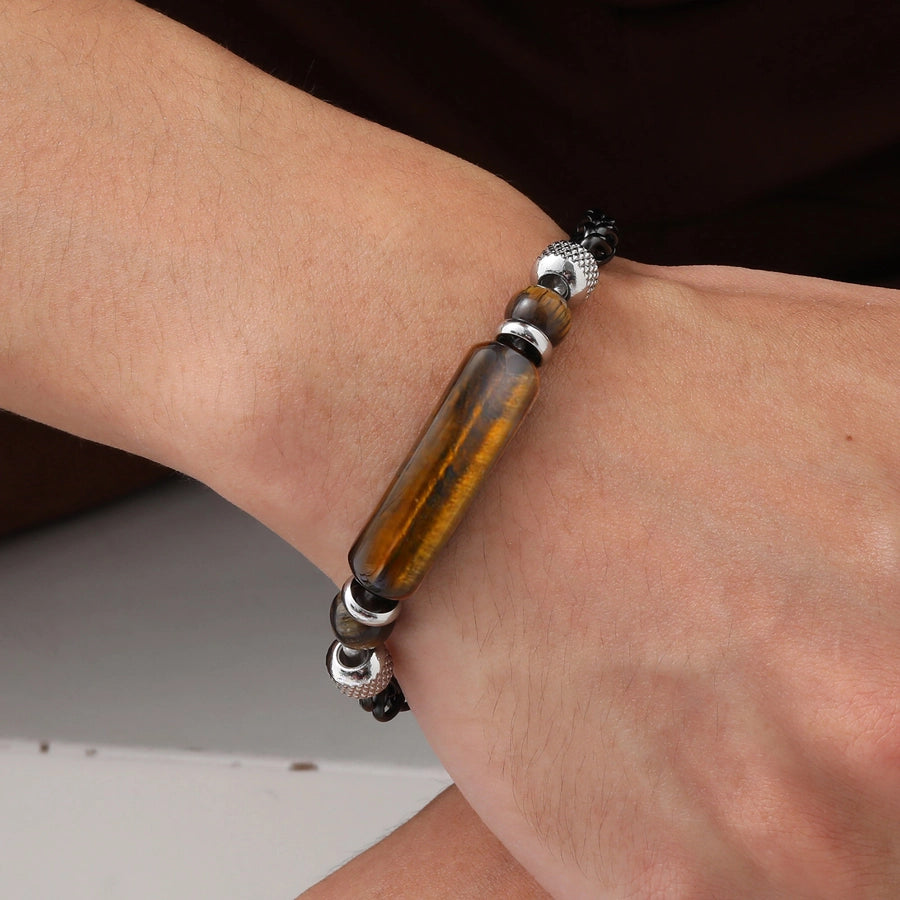 Simple Style Solid Color 304 Stainless Steel Agate Tiger Eye Beaded Chain Beaded Bracelets