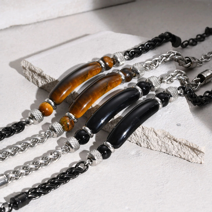 Simple Style Solid Color 304 Stainless Steel Agate Tiger Eye Beaded Chain Beaded Bracelets