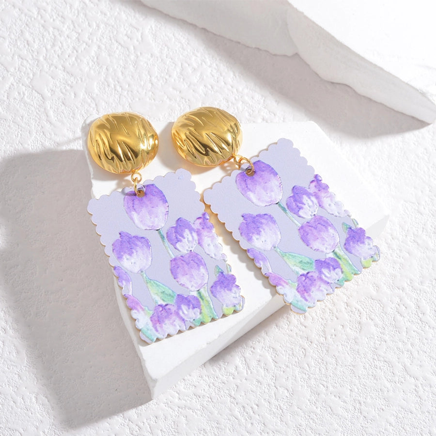 1 Piece Artistic Flower Butterfly Painted Plating 304 Stainless Steel 18K Gold Plated Drop Earrings