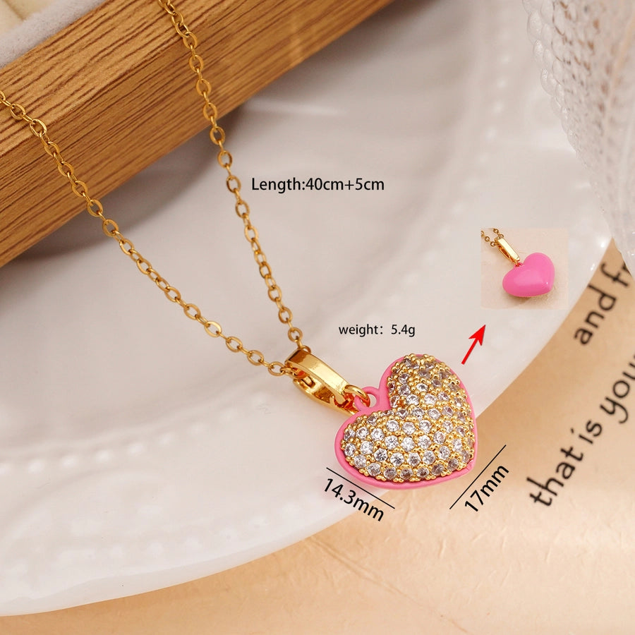 Jewelry IG Style Heart Shape 304 Stainless Steel Copper Rhinestones Pearl Inlay Pendant Necklace