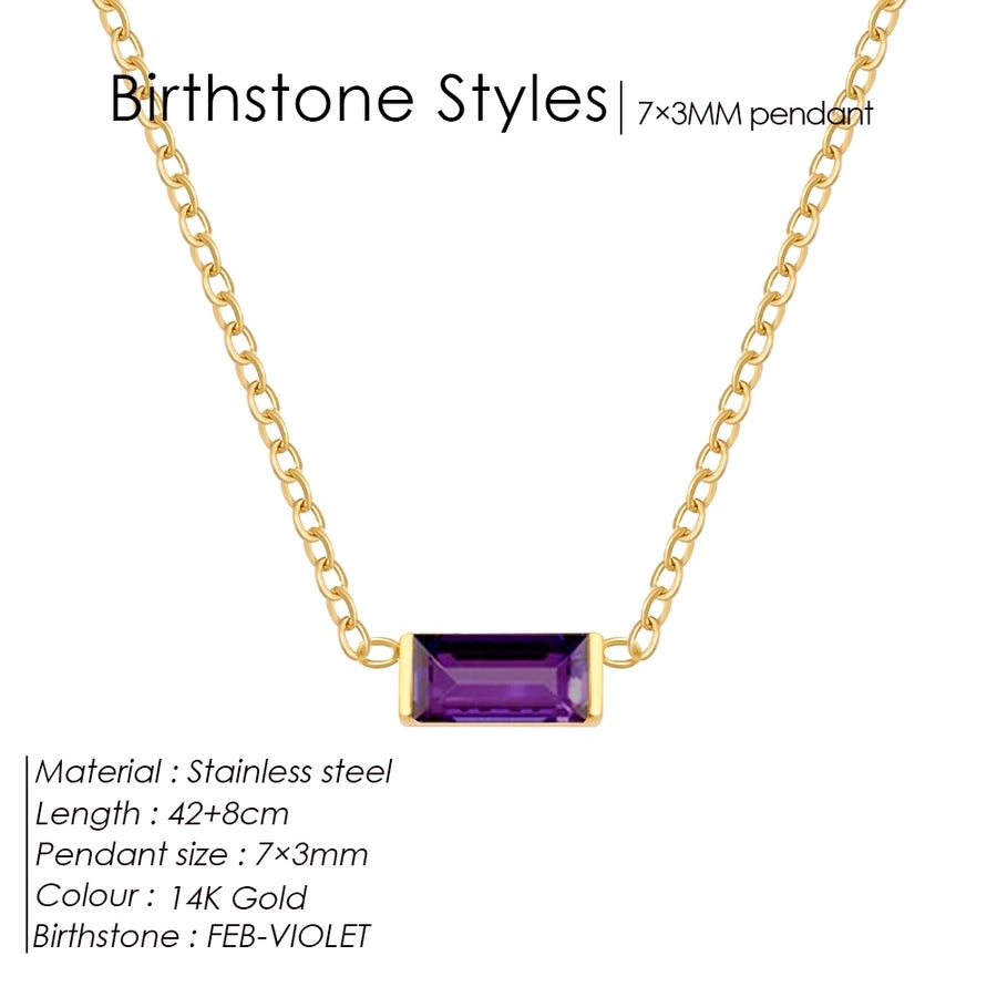 Jewelry Retro Classic Style Square 304 Stainless Steel Birthstone Zircon Pendant Necklace