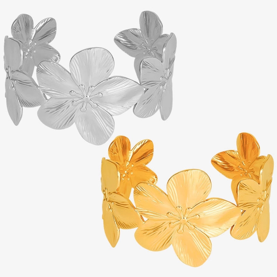 IG Style Flower 304 Stainless Steel 18K Gold Plated Bangle In Bulk Stainless Steel Bracelets