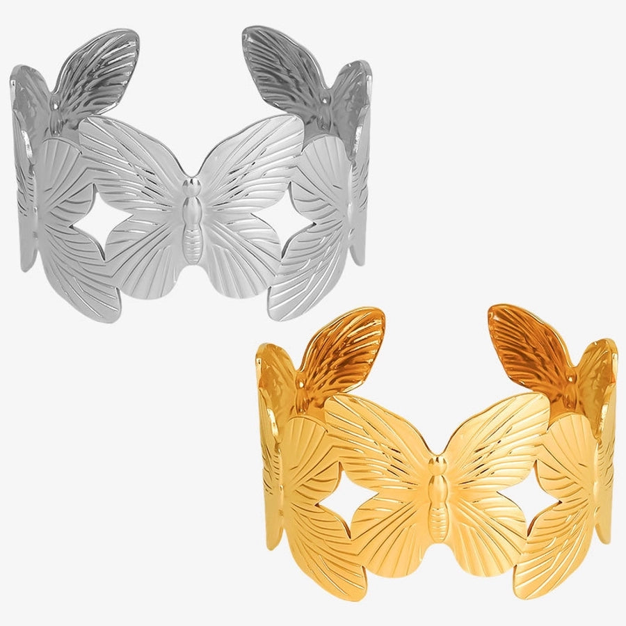 IG Style Solid Color Butterfly 304 Stainless Steel 18K Gold Plated Bangle In Bulk Stainless Steel Bracelets