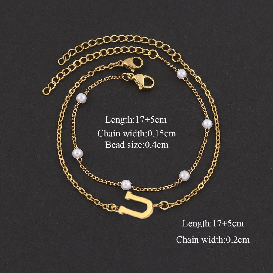 Elegant Simple Style Classic Style Letter 201 Stainless Steel 304 Stainless Steel Artificial Pearl Bracelets In Bulk