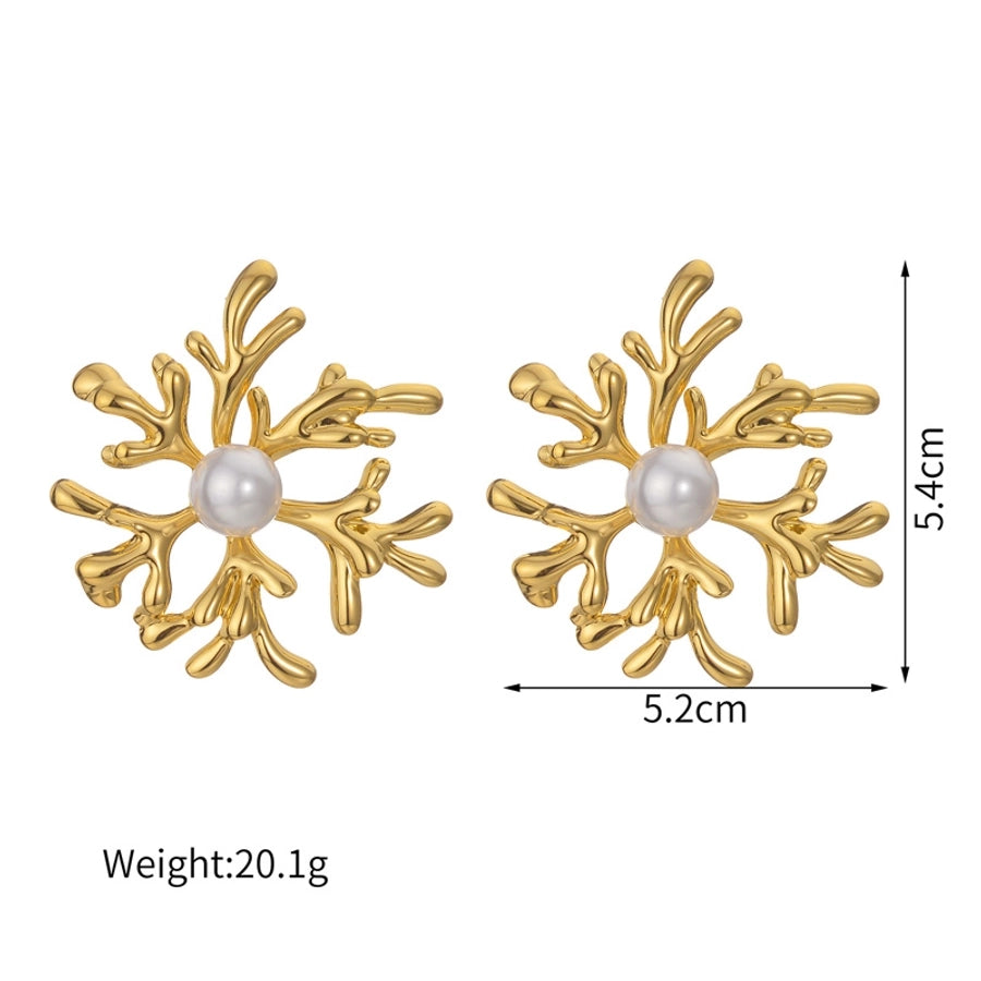 1 Piece Exaggerated Geometric Coral Flower Plating Inlay 304 Stainless Steel Pearl 18K Gold Plated Ear Studs