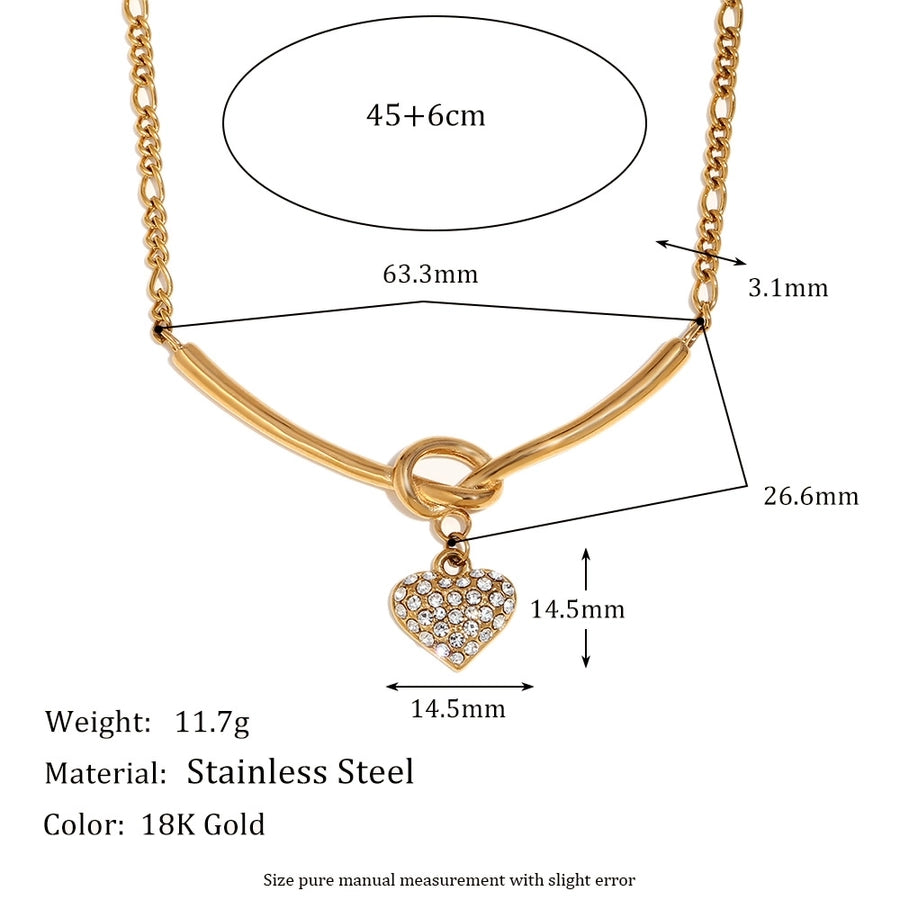 Jewelry Lady Heart Shape 304 Stainless Steel Zircon 18K Gold Plated Pendant Necklace