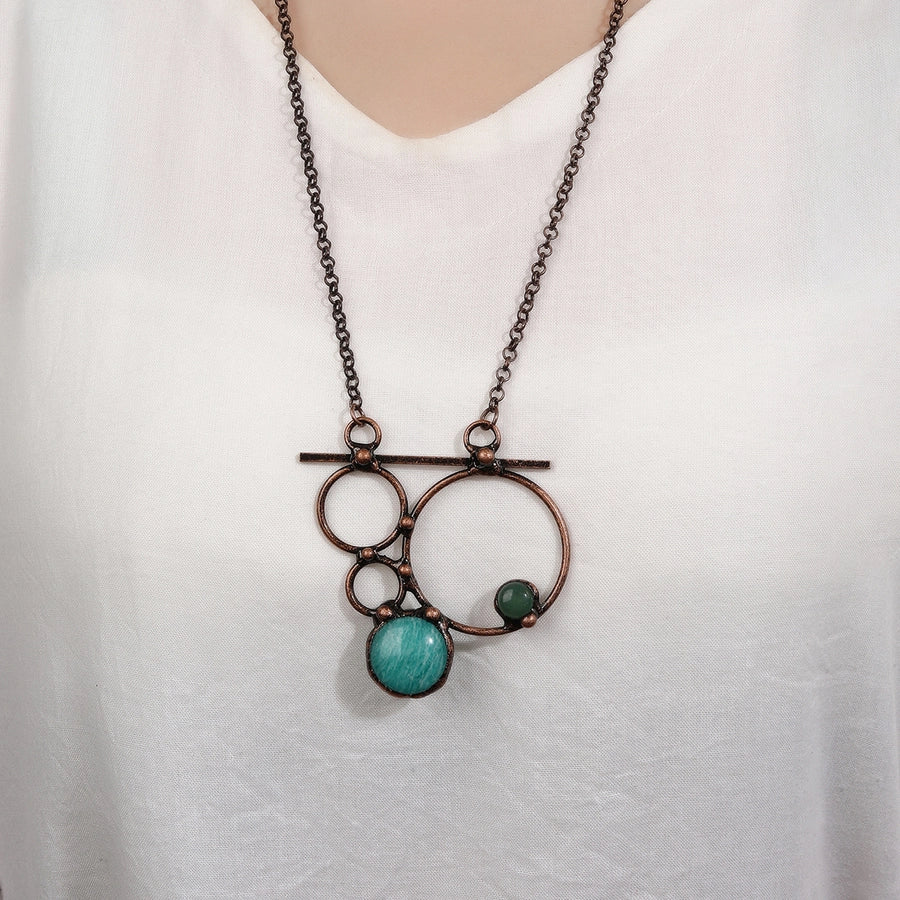 Amazonite Copper Irregular Natural Stone Pendant Necklace