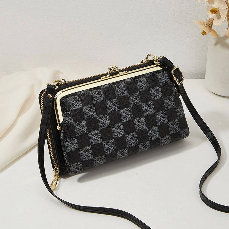 Plaid & Printed Women's Crossbody Clip Bag 2024 New Fashion Trendy Horizontal Large Capacity Shoulder Coin Purse