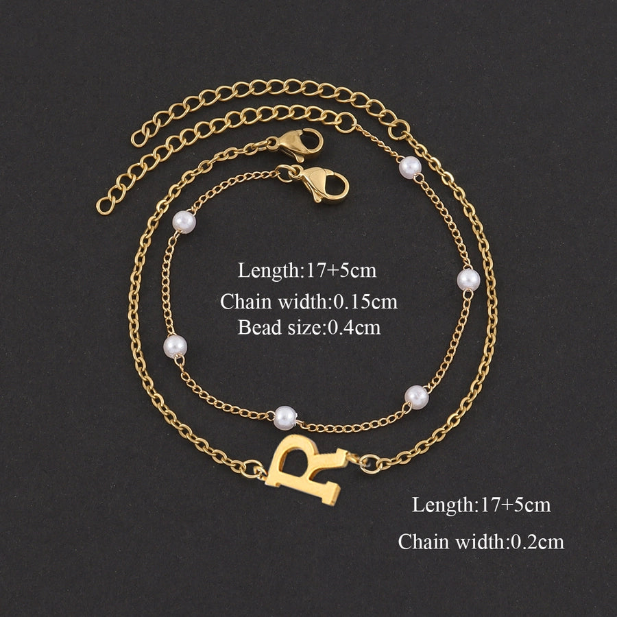 Elegant Simple Style Classic Style Letter 201 Stainless Steel 304 Stainless Steel Artificial Pearl Bracelets In Bulk