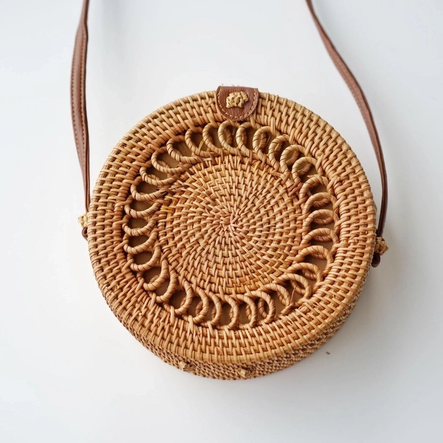 Women'S Straw Solid Color Ethnic Style Round Square Hook Loop Straw Bag