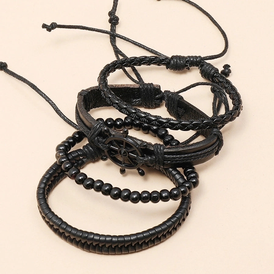 new  creative hand-woven black rudder leather bracelet