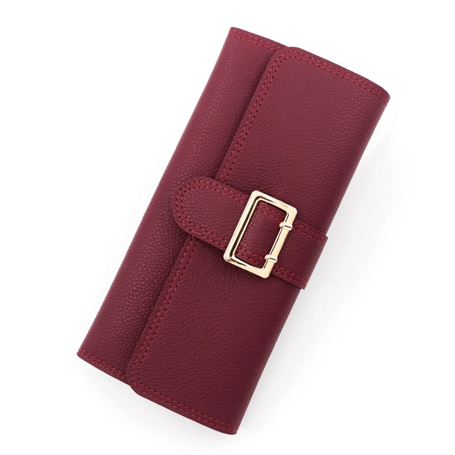 women's solid color pu leather buckle wallets