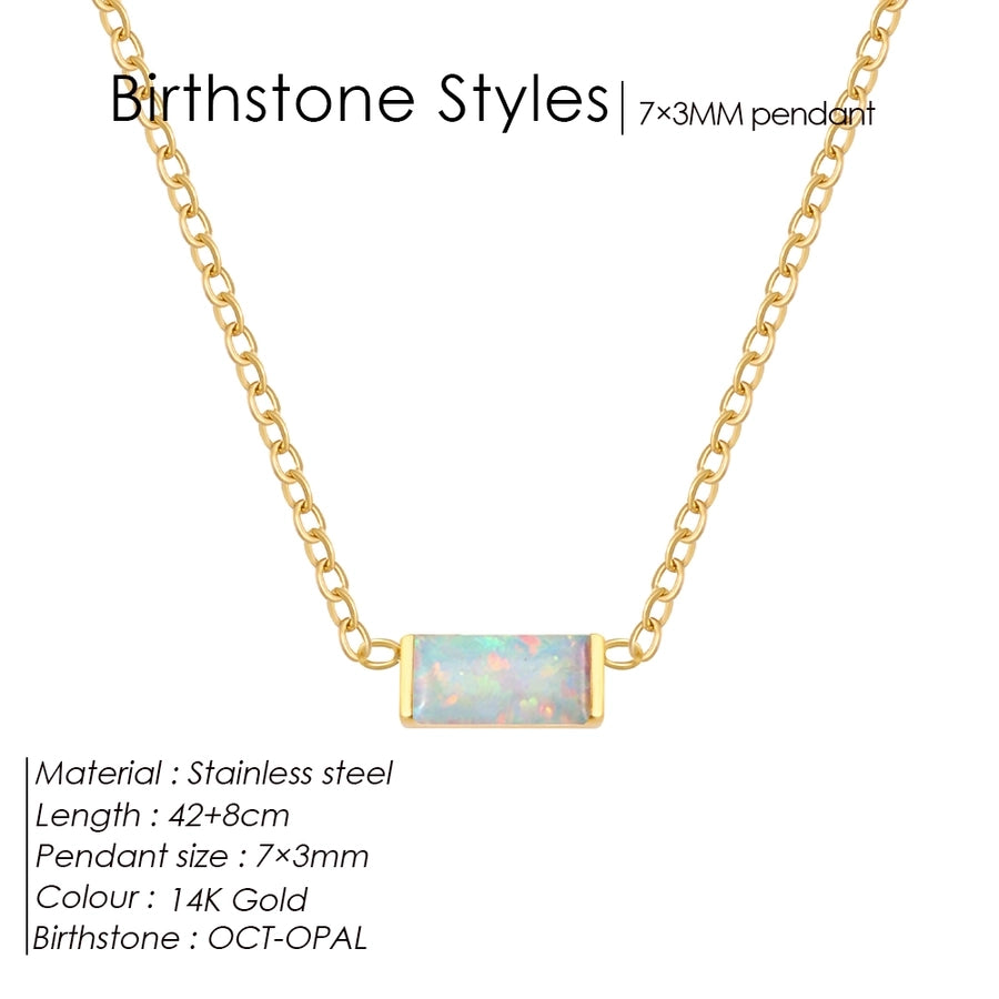 Jewelry Retro Classic Style Square 304 Stainless Steel Birthstone Zircon Pendant Necklace