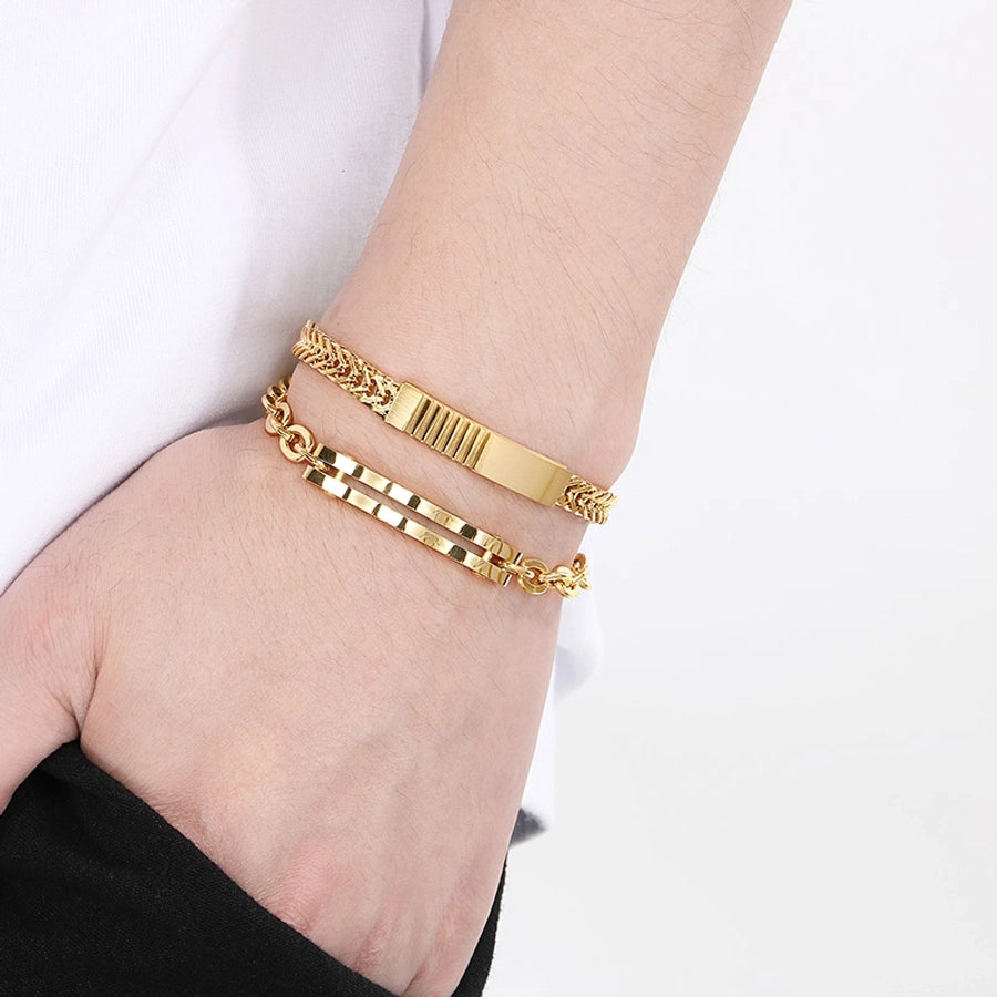 Simple Style Geometric 304 Stainless Steel 18K Gold Plated Cuban Link Chain Curb Chain cable chain Bracelets In Bulk