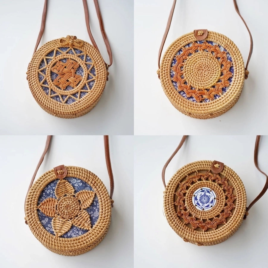 Women'S Straw Solid Color Ethnic Style Round Square Hook Loop Straw Bag