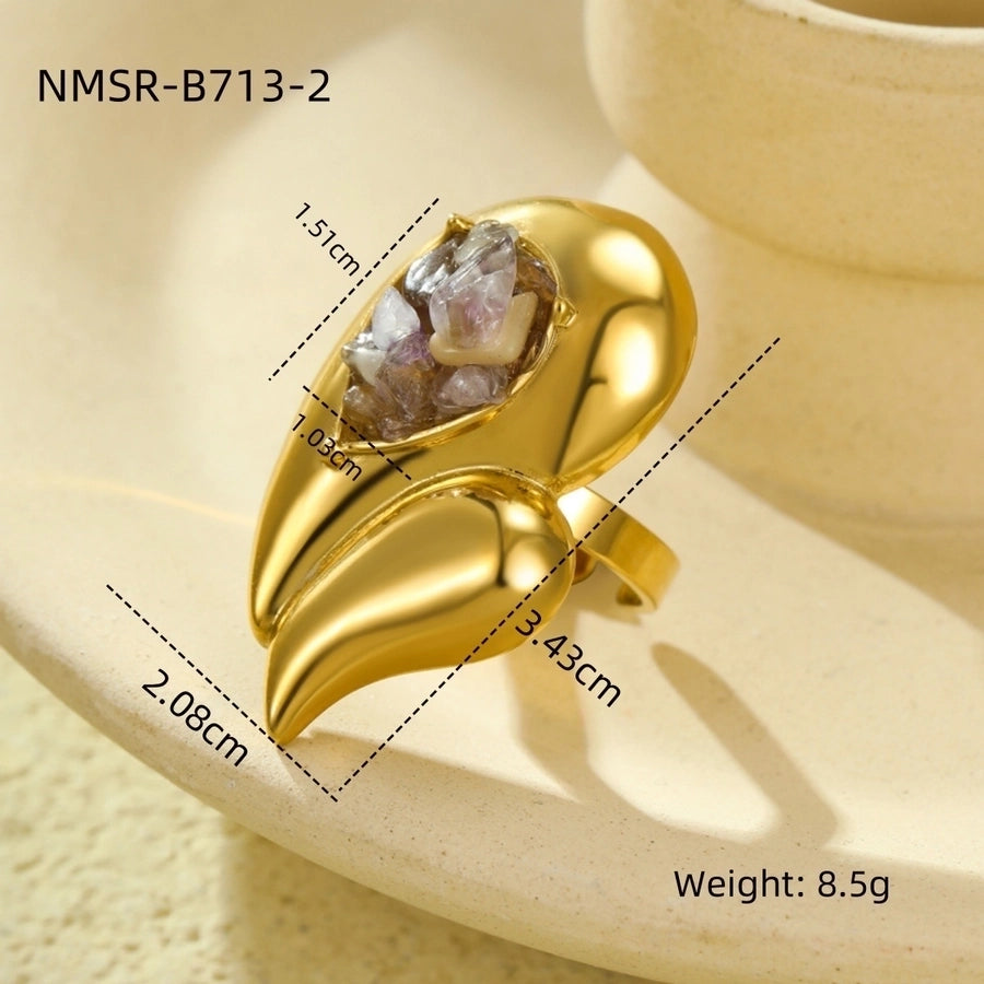 Jewelry Lady Water Droplets 304 Stainless Steel Natural Stone Plating Open Rings