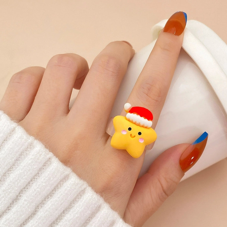 Christmas personalized cute cartoon ring Santa Claus elk snowman resin ring versatile accessories female