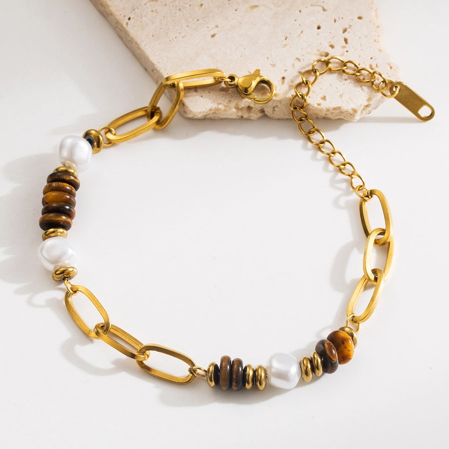 Jewelry Casual Vacation Classic Style Geometric 304 Stainless Steel Tiger Eye Inlay Necklace