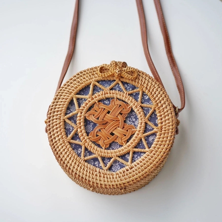 Women'S Straw Solid Color Ethnic Style Round Square Hook Loop Straw Bag