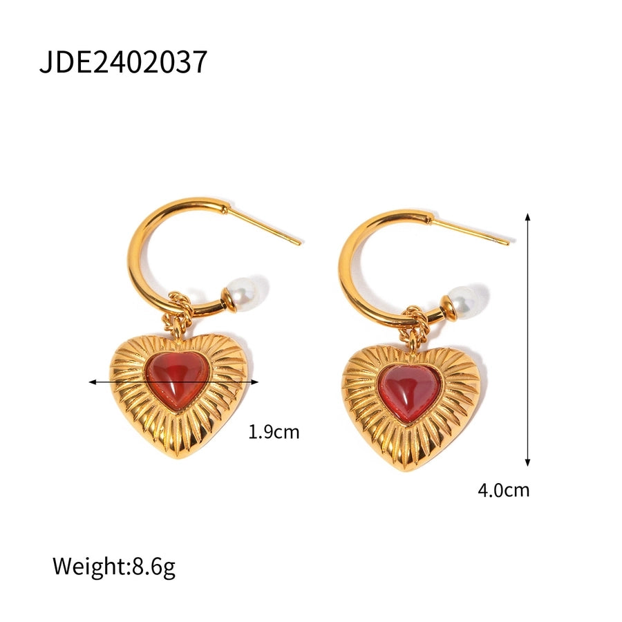 Jewelry Casual Exaggerated Heart Shape 304 Stainless Steel 18K Gold Plated Rings Bracelets Necklace